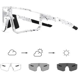 FEISEDY Photochromic Cycling Glasses for Men Women Clear Mountain Bike Sunglasses Sports Baseball B0133(White)