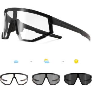 FEISEDY Photochromic Sports Sunglasses for Men Women Night Vision Cycling Driving Running Glasses B0233(Black Frame)