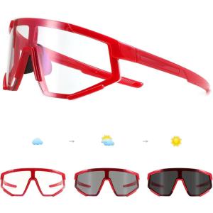 FEISEDY Photochromic Sports Sunglasses for Men Women Night Vision Cycling Driving Running Glasses B0233(Red Frame)