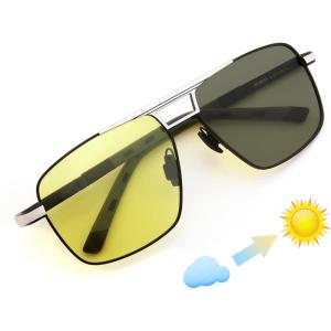 FEISEDY Polarized Aviator Photochromic Sunglasses Men Women for Day and Night Driving Metal Frame B0172(Stylea-black-yellow)
