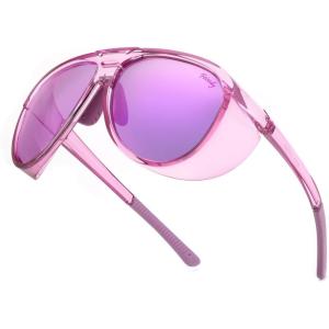 FEISEDY Polarized Aviator Sunglasses Men Women Oversized Round Steampunk Sunglasses Side Shield Goggles B0095(Purple Frame & Purple Mirror Lens)