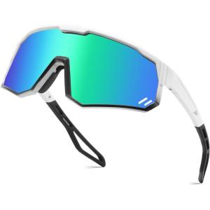 FEISEDY Polarized Cycling Glasses Sports Sunglasses, UV400 Protection Baseball Running Glasses for Men Women Youth B0180(White Frame Green Mirrored Lens)