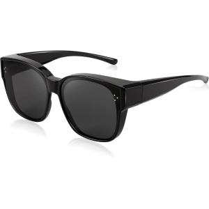 FEISEDY Polarized Fit Over Sunglasses Women Men XXL Oversized Square Cat Eye Trendy Wear Over Glasses B2849(Black Frame & Grey Lens)