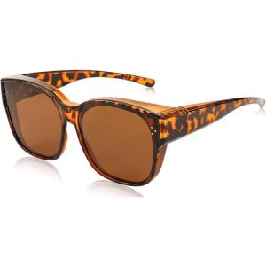 FEISEDY Polarized Fit Over Sunglasses Women Men XXL Oversized Square Cat Eye Trendy Wear Over Glasses B2849(Leopard Frame & Brown Lens)