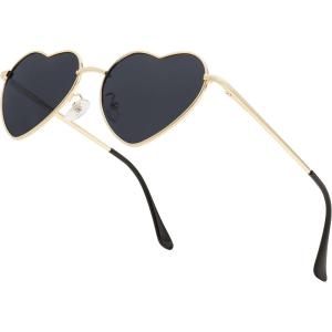 FEISEDY Polarized Heart Sunglasses Women Men Metal Frame Cute Lovely Glasses UV400 Protection B2375(002 Gold Frame/Gray Lens)