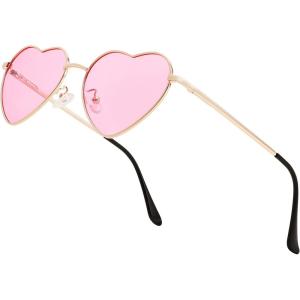 FEISEDY Polarized Heart Sunglasses Women Men Metal Frame Cute Lovely Glasses UV400 Protection B2375(003 Gold Frame/Pink Lens)