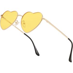 FEISEDY Polarized Heart Sunglasses Women Men Metal Frame Cute Lovely Glasses UV400 Protection B2375(005 Gold Frame/Yellow Lens)