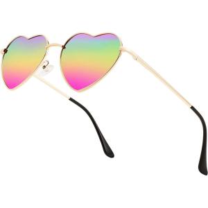 FEISEDY Polarized Heart Sunglasses Women Men Metal Frame Cute Lovely Glasses UV400 Protection B2375(007 Gold Frame/Rainbow Lens)