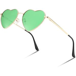 FEISEDY Polarized Heart Sunglasses Women Men Metal Frame Cute Lovely Glasses UV400 Protection B2375(009 Gold Frame/Green Lens)