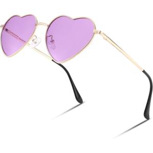 FEISEDY Polarized Heart Sunglasses Women Men Metal Frame Cute Lovely Glasses UV400 Protection B2375(010 Gold Frame/Purple Lens)