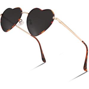 FEISEDY Polarized Heart Sunglasses Women Men Metal Frame Cute Lovely Glasses UV400 Protection B2375(012 Gold Frame/Dark Brown Lens)