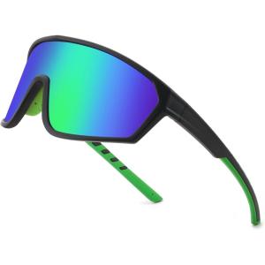 FEISEDY Polarized Sports Sunglasses for Men Women Cycling Running Fishing Tac Glasses UV400 Protection B1125(Black Frame & Green Mirror Lens)
