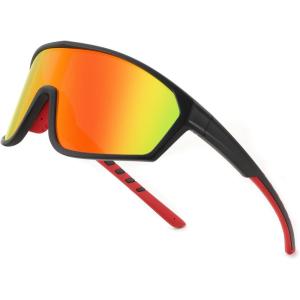 FEISEDY Polarized Sports Sunglasses for Men Women Cycling Running Fishing Tac Glasses UV400 Protection B1125(Black Frame & Red Mirror Lens)