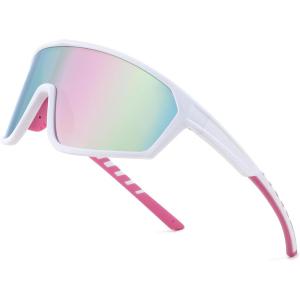 FEISEDY Polarized Sports Sunglasses for Men Women Cycling Running Fishing Tac Glasses UV400 Protection B1125(White Frame & Pink Mirror Lens)