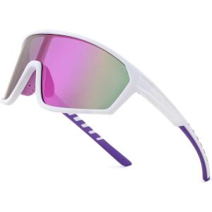 FEISEDY Polarized Sports Sunglasses for Men Women Cycling Running Fishing Tac Glasses UV400 Protection B1125(White Frame & Purple Mirror Lens)