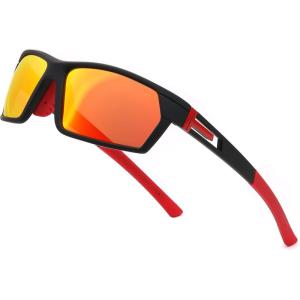 FEISEDY Polarized Sports Sunglasses for Men Women Youth Baseball Cycling Running Glasses UV400 Protection B0135(Black Frame & Red Mirror Lens)