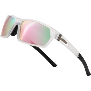 FEISEDY Polarized Sports Sunglasses for Men Women Youth Baseball Cycling Running Glasses UV400 Protection B0135(Transparent Frame & Pink Mirror Lens)