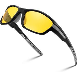 FEISEDY Polarized Sports Sunglasses for Men Women Youth Baseball Running Cycling Fishing TAC Glasses UV400 B0150(Black Frame Yellow Lens)