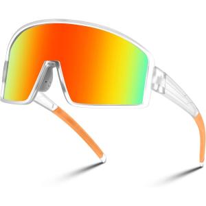 FEISEDY Polarized Sports Sunglasses for Men Women Youth Cycling Glasses Baseball Softball Sunglasses B2368(Transparent Frame Yellow Mirror Lens)