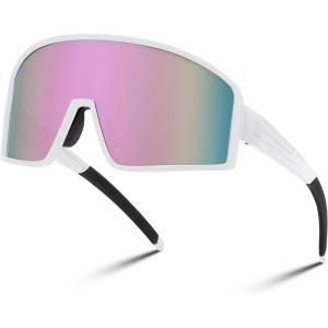 FEISEDY Polarized Sports Sunglasses for Men Women Youth Cycling Glasses Baseball Softball Sunglasses B2368(White Frame Pink Mirror Lens)