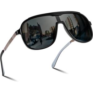 FEISEDY Polarized Sunglasses Men Mirrored One Piece Lens Shades Women Reflective UV Protection Sun Glasses B0277(Black Frame and Grey Lens)