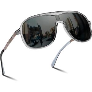 FEISEDY Polarized Sunglasses Men Mirrored One Piece Lens Shades Women Reflective UV Protection Sun Glasses B0277(Grey Frame and Grey Lense)