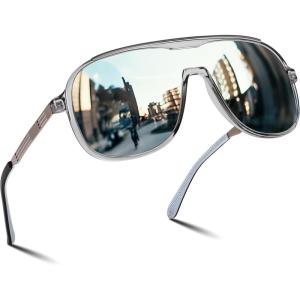 FEISEDY Polarized Sunglasses Men Mirrored One Piece Lens Shades Women Reflective UV Protection Sun Glasses B0277(Grey Frame and Silver Lens)