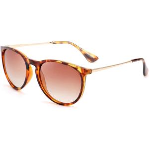 FEISEDY Polarized Sunglasses Women Men Vintage Round Classic Mirrored Sun Glasses B2571(Leopard Brown)