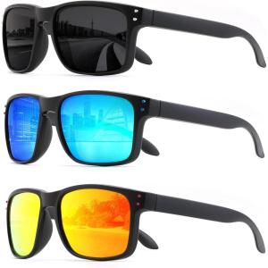FEISEDY Polarized Sunglasses for Men Women Sports Driving Fishing Hiking Glasses UV400 Protection B0080(3pack-black+blue+red)