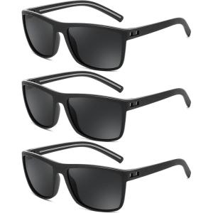 FEISEDY Polarized Sunglasses for Men and Women Lightweight Frame Sun Glasses with UV400 Protection for Driving Fishing B0301(3pack-black+black+black)