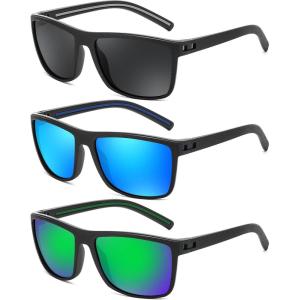 FEISEDY Polarized Sunglasses for Men and Women Lightweight Frame Sun Glasses with UV400 Protection for Driving Fishing B0301(3pack-black+blue+green)