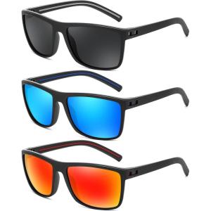 FEISEDY Polarized Sunglasses for Men and Women Lightweight Frame Sun Glasses with UV400 Protection for Driving Fishing B0301(3pack-black+blue+red)