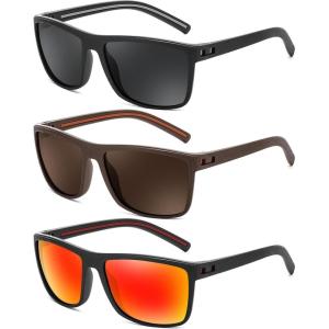 FEISEDY Polarized Sunglasses for Men and Women Lightweight Frame Sun Glasses with UV400 Protection for Driving Fishing B0301(3pack-black+brown+red)