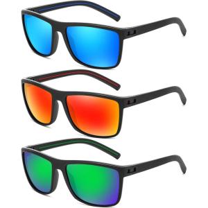 FEISEDY Polarized Sunglasses for Men and Women Lightweight Frame Sun Glasses with UV400 Protection for Driving Fishing B0301(3pack-blue+red+green)