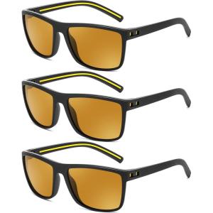 FEISEDY Polarized Sunglasses for Men and Women Lightweight Frame Sun Glasses with UV400 Protection for Driving Fishing B0301(3pack-dark Yellow)