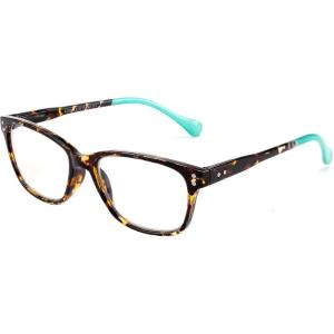 FEISEDY Progressive Multifocus Rectangular Blue Light Blocking Reading Glasses TR90 Frame B2587(Leopard Frame Green Temple)