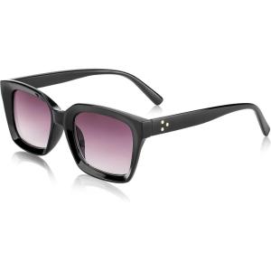 FEISEDY Reader Sunglasses for Women Men Square Tinted Reading Glasses B2895(Black Frame & Gradual Grey Lens)
