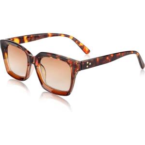FEISEDY Reader Sunglasses for Women Men Square Tinted Reading Glasses B2895(Leopard Frame & Gradual Tea Lens)