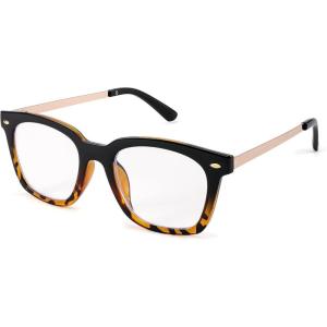 FEISEDY Reading Glasses, Blue Light Blocking, Square Oversized Glasses for Women and Men, B4096(Black&leopard)