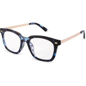 FEISEDY Reading Glasses, Blue Light Blocking, Square Oversized Glasses for Women and Men, B4096(Navy Tortoise)