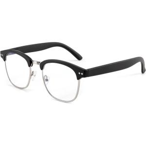 FEISEDY Reading Glasses Classic Half Frame Retro Semi-Rimless Clear Lens Blue Light Blocking Glasses B0005(Black)
