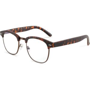 FEISEDY Reading Glasses Classic Half Frame Retro Semi-Rimless Clear Lens Blue Light Blocking Glasses B0005(Leopard)