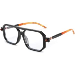 FEISEDY Reading Glasses Vintage Square Blue Light Blocking Glasses Women Men 70s Flat Aviator Glasses B0090(Black)