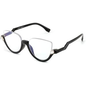FEISEDY Reading Glasses for Women Fashion Half Frame Cat Eye Glasses Anti Glare Eyeglasses B0067(Black)