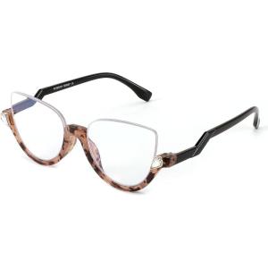 FEISEDY Reading Glasses for Women Fashion Half Frame Cat Eye Glasses Anti Glare Eyeglasses B0067(Brown)