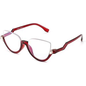 FEISEDY Reading Glasses for Women Fashion Half Frame Cat Eye Glasses Anti Glare Eyeglasses B0067(Red)