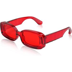 FEISEDY Rectangle Sunglasses for Women Men Retro Y2k 90s Thick Frame Chunky Square Sunglasses UV400 Protection B2307(Red)