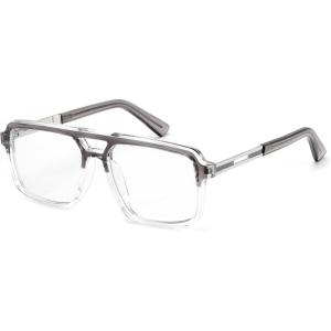FEISEDY Retro Aviator Blue Light Glasses for Men Women Square Frame Computer Reading/TV/Phones Glasses B0209(004 Transparent Gray-transparent Frame)