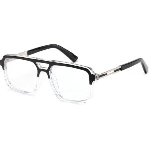 FEISEDY Retro Aviator Blue Light Glasses for Men Women Square Frame Computer Reading/TV/Phones Glasses B0209(005 Black-transparent Frame)