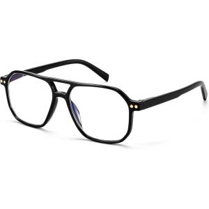 FEISEDY Retro Aviator Reading Glasses Square Readers with Spring Hinge Blue Light Reading Glass for Women Men B0068(Black)